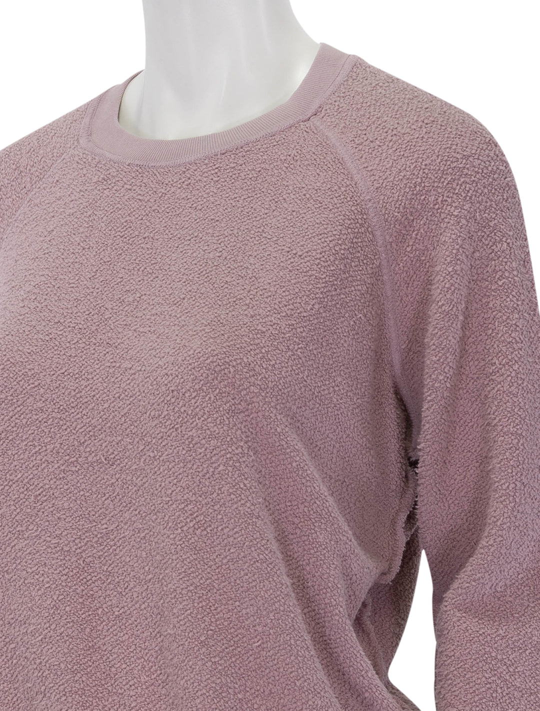 Close-up view of Perfectwhitetee's ziggy sweatshirt in mauve.