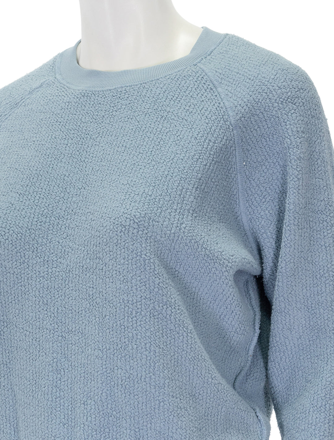 Close-up view of Perfectwhitetee's ziggy sweatshirt in mountain blue.