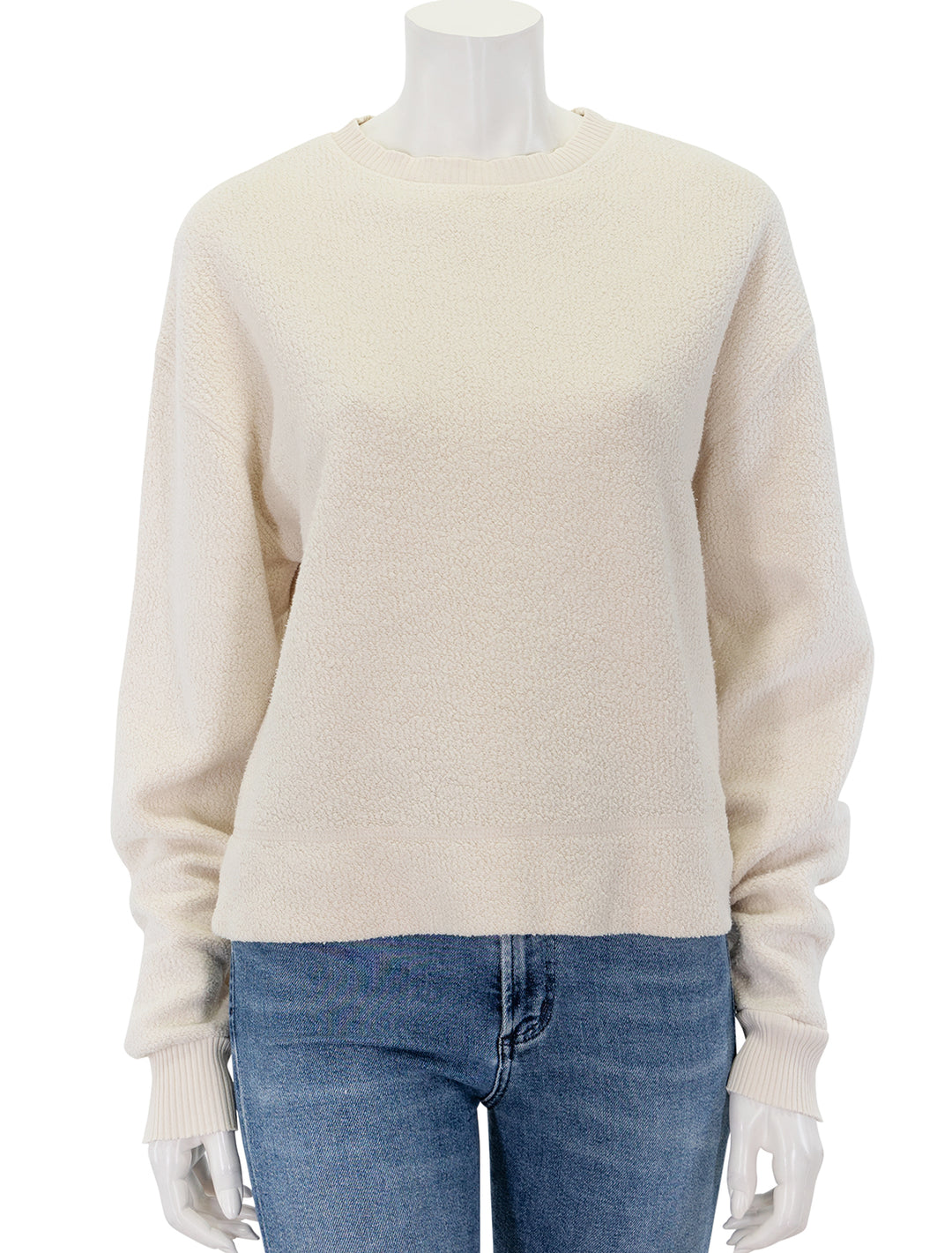 Front view of Perfectwhitetee's mayer reverse fleece sweatshirt in sugar.