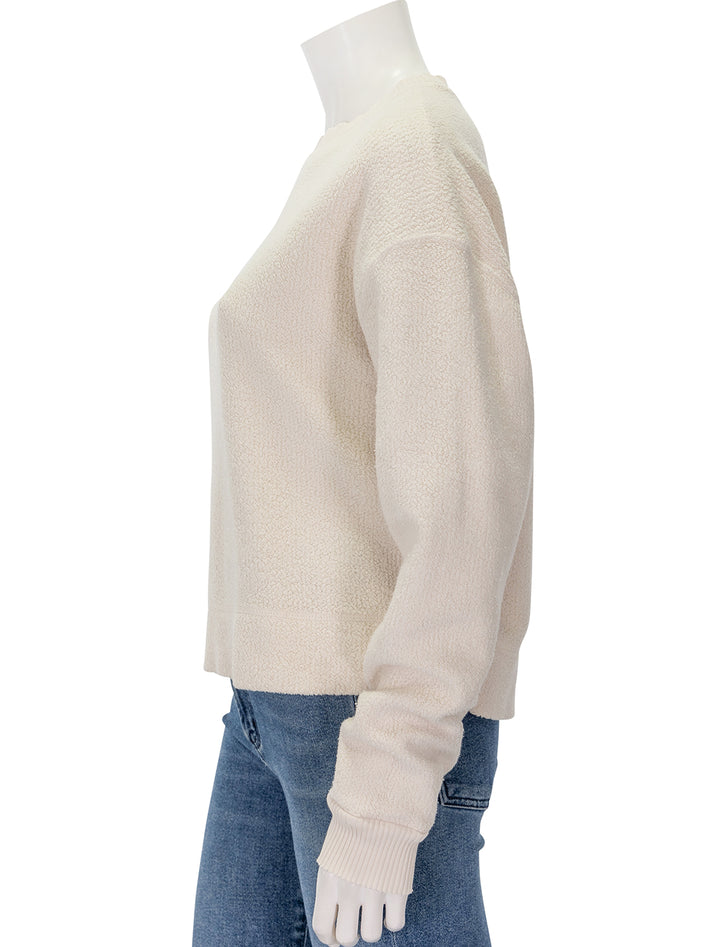 Side view of Perfectwhitetee's mayer reverse fleece sweatshirt in sugar.