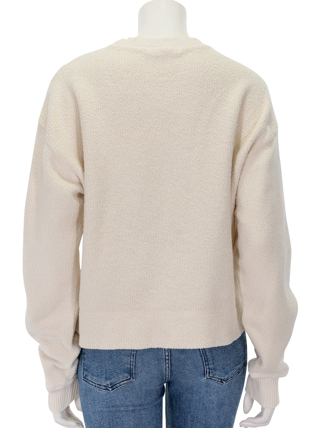 Back view of Perfectwhitetee's mayer reverse fleece sweatshirt in sugar.