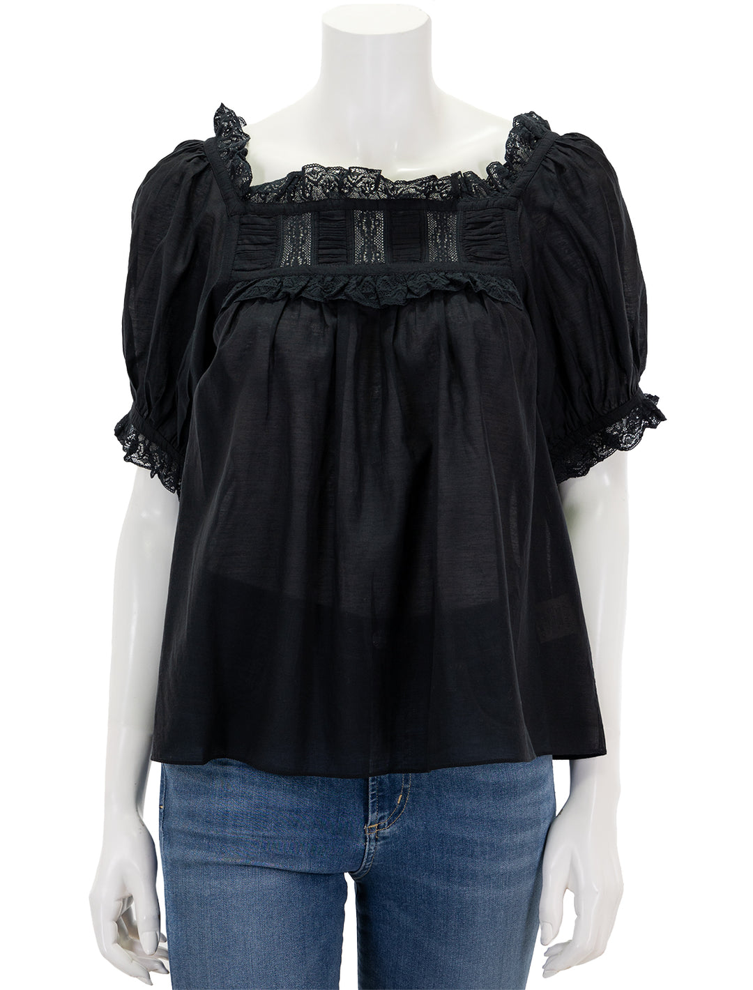 Front view of Doen's frances top in black.