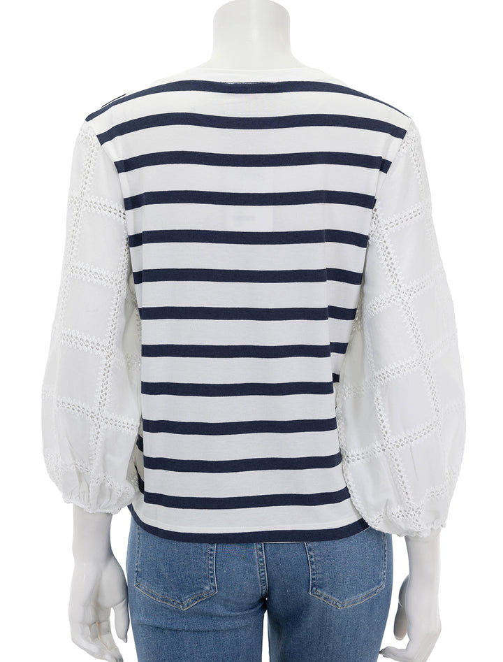 Back view of Vilagallo's eugen top in navy and white.