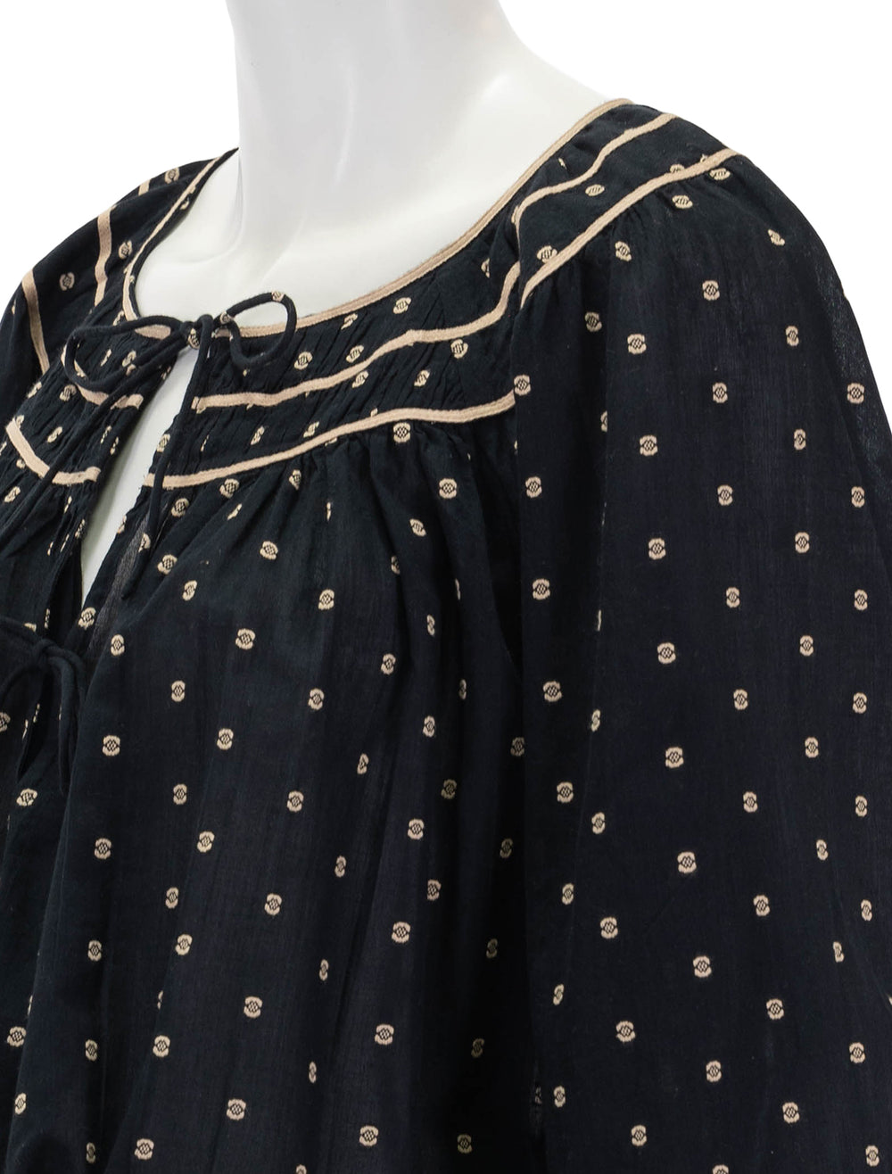 Close-up view of Ulla Johnson's francoise blouse in noir.