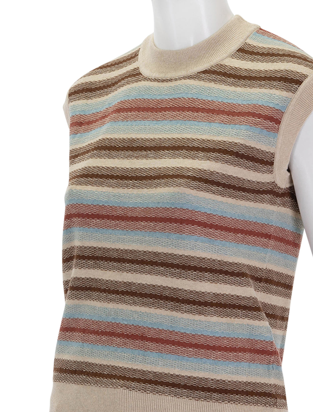 close up view of cotton cashmere striped muscle tee in brown sugar combo