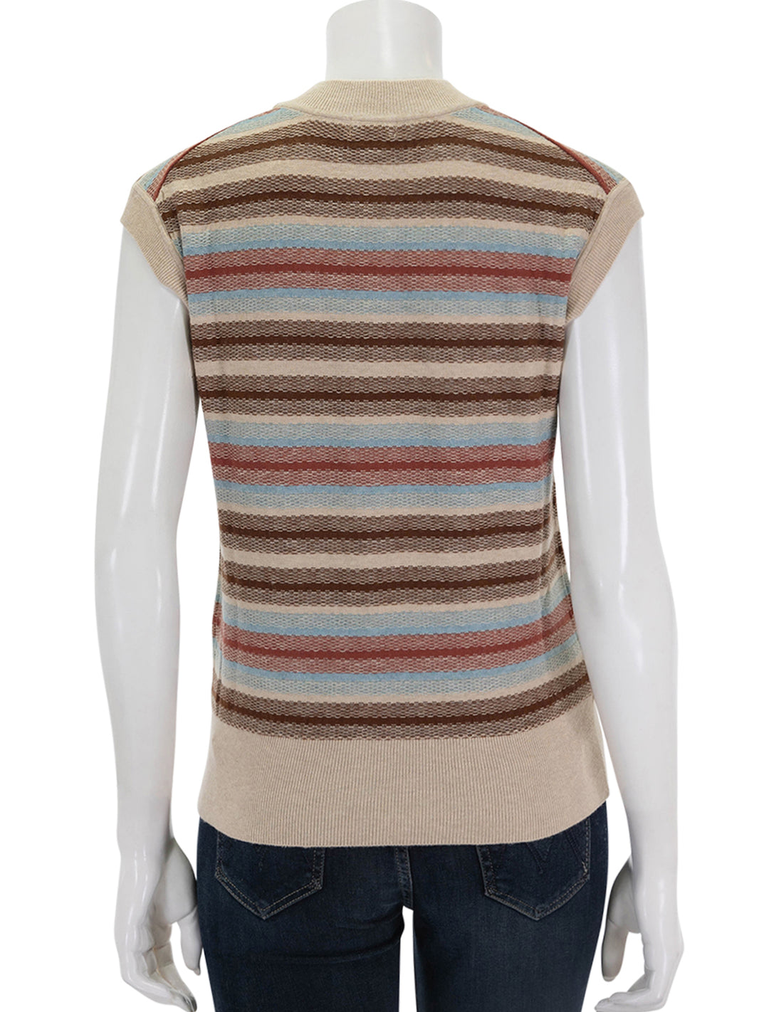 back view of cotton cashmere striped muscle tee in brown sugar combo