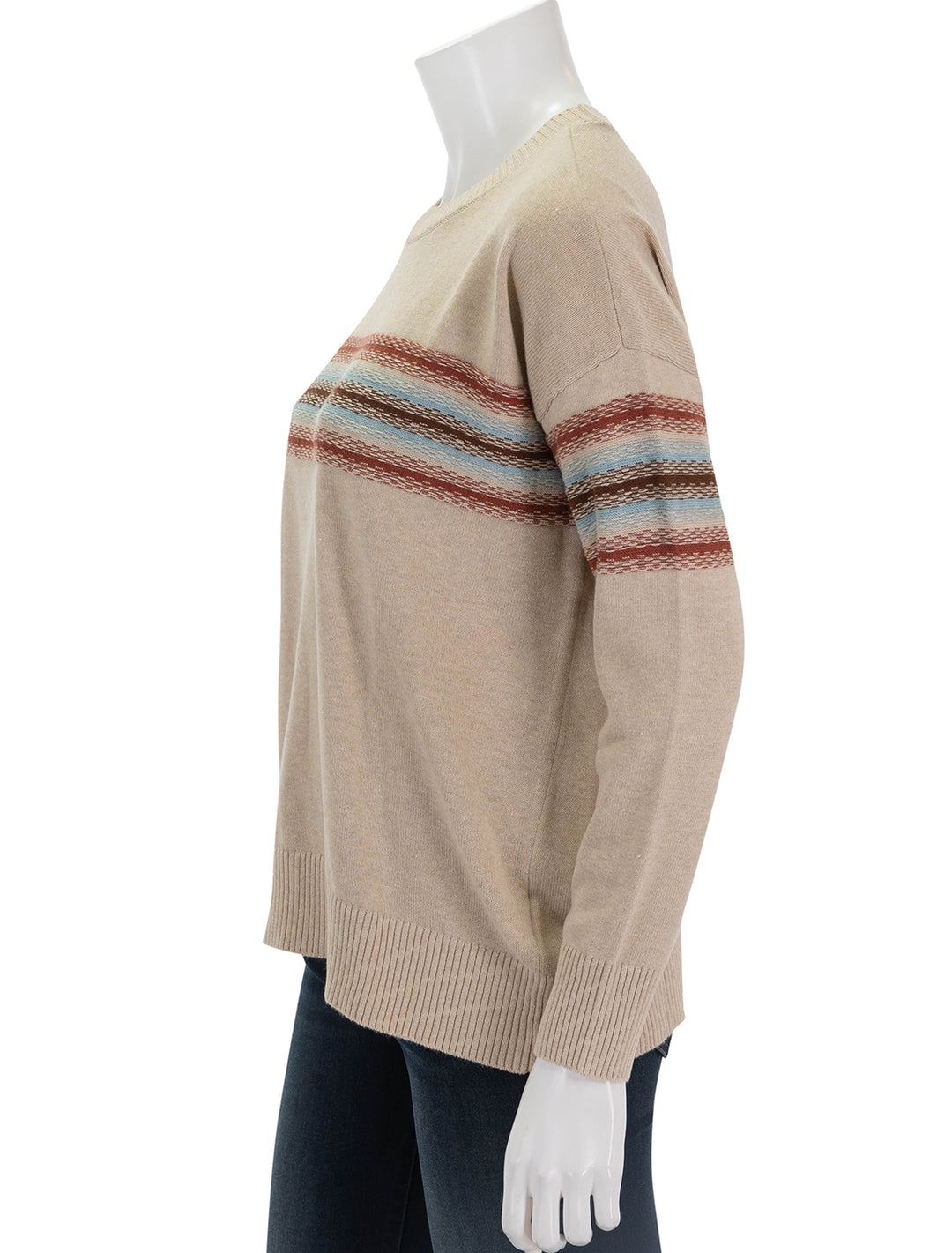 side view of cotton cashmere stripe pullover