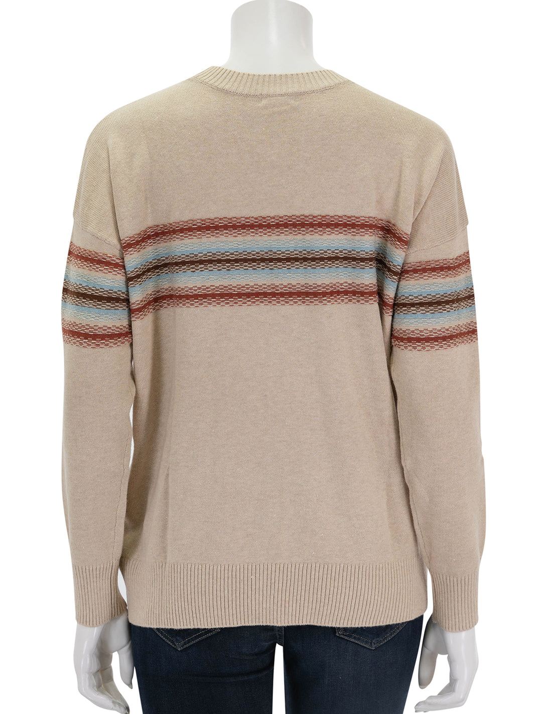 back view of cotton cashmere stripe pullover