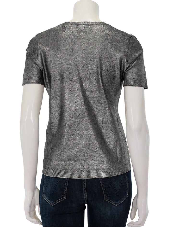 Back view of Minnie Rose's viscose metallic print crew tee in silver.