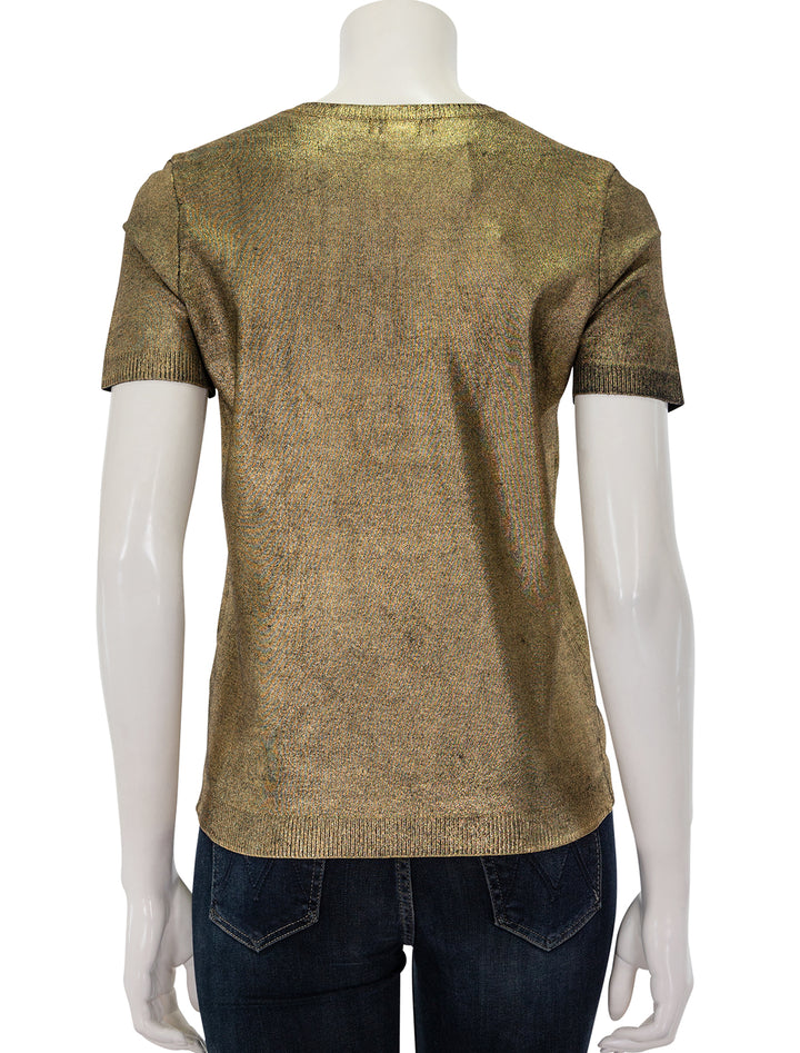 Back view of Minnie Rose's viscose metallic print crew tee in gold.