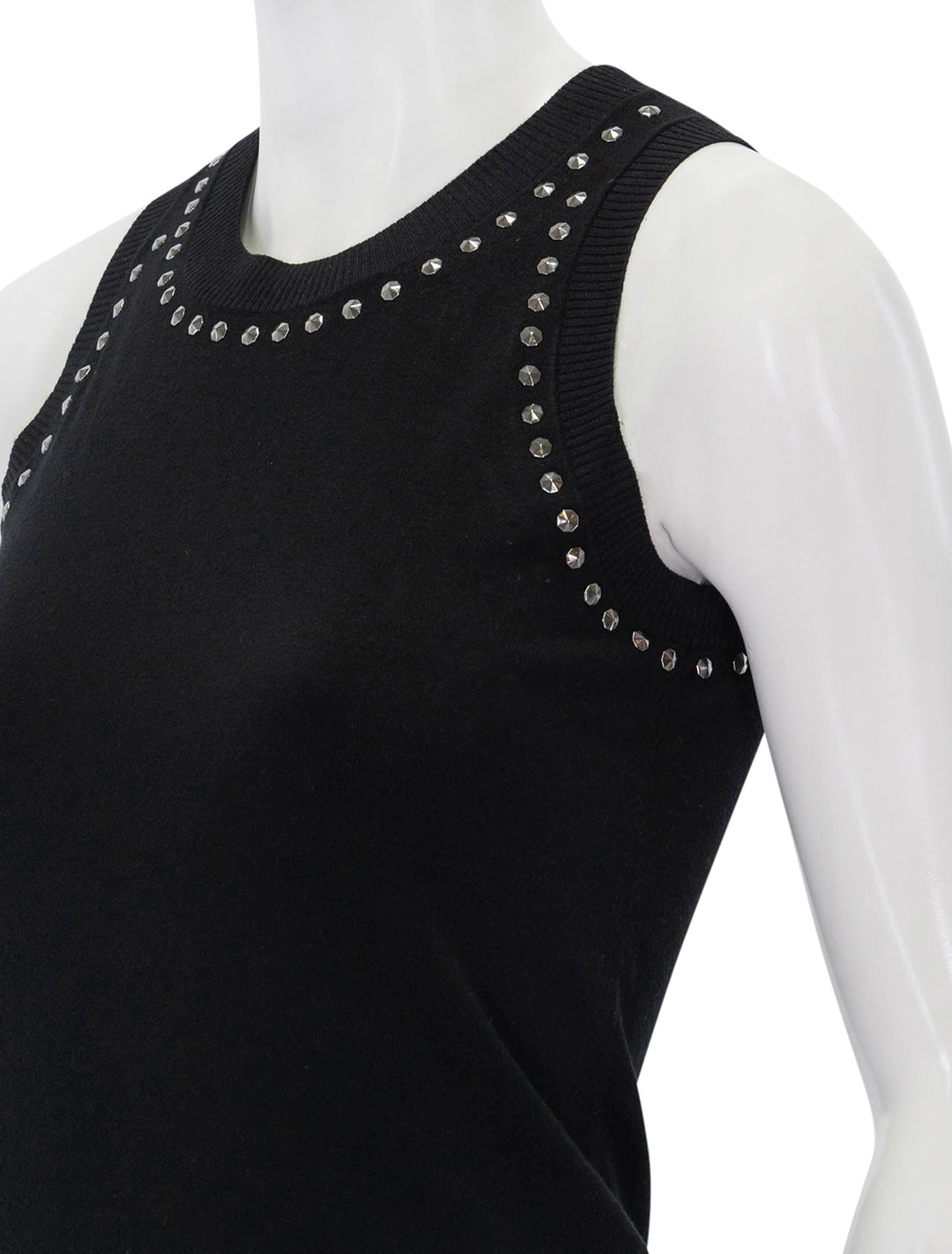 Close-up view of Minnie Rose's knit tank with stud accents.