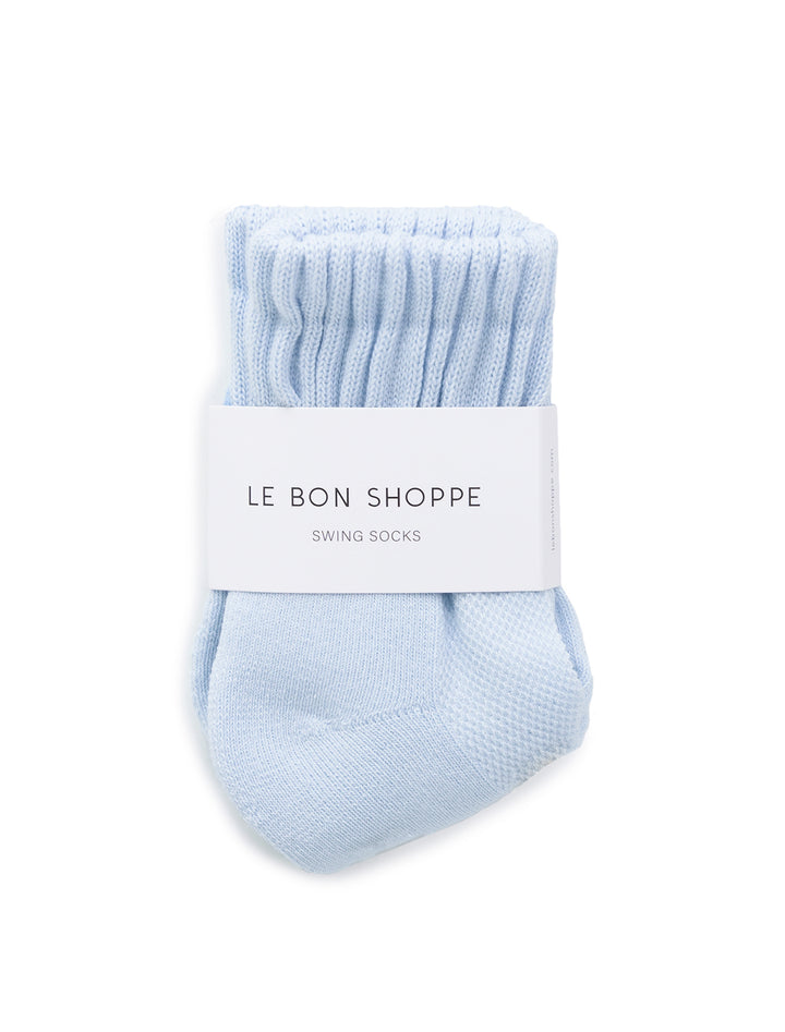Front view of Le Bon Shoppe's swing socks in blue.