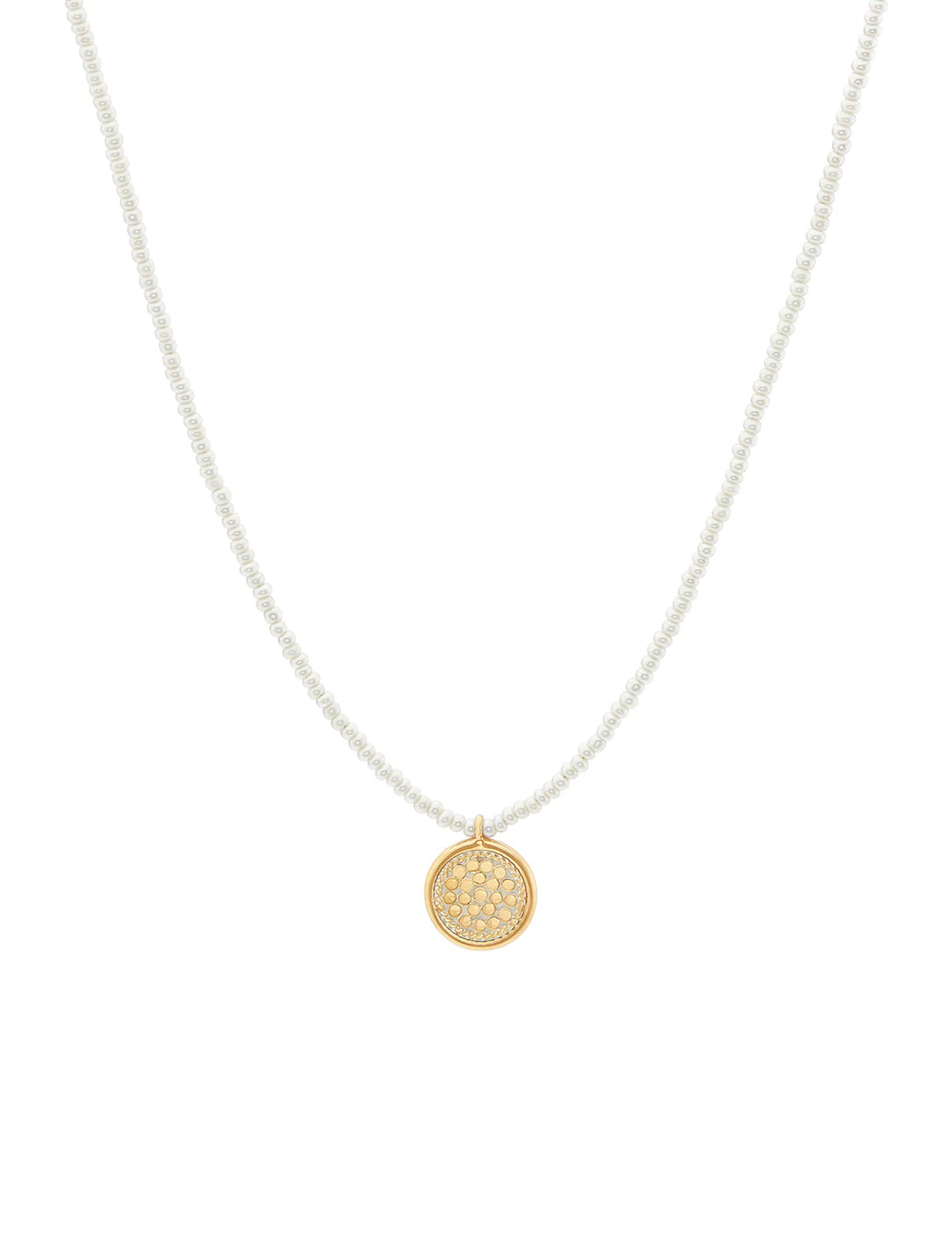 delicate beaded pearl circle pendant necklace in gold