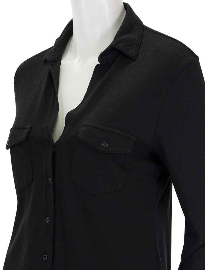 Close-up view of Nili Lotan's liam shirt in black.