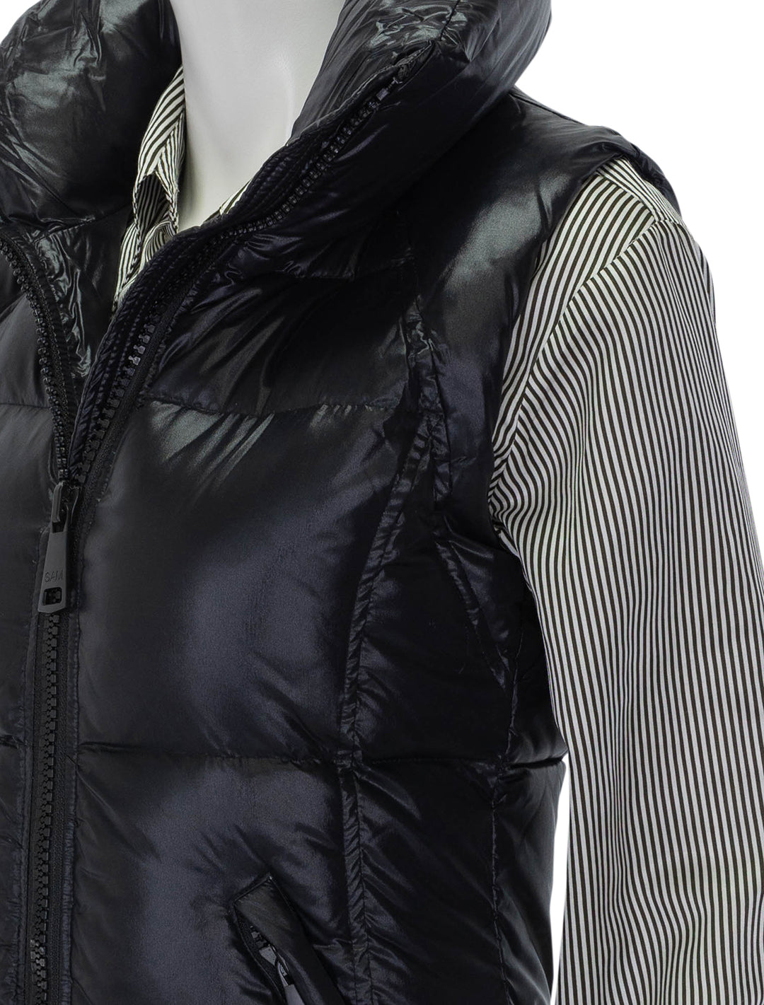 Close-up view of SAM's freedom vest in jet black.