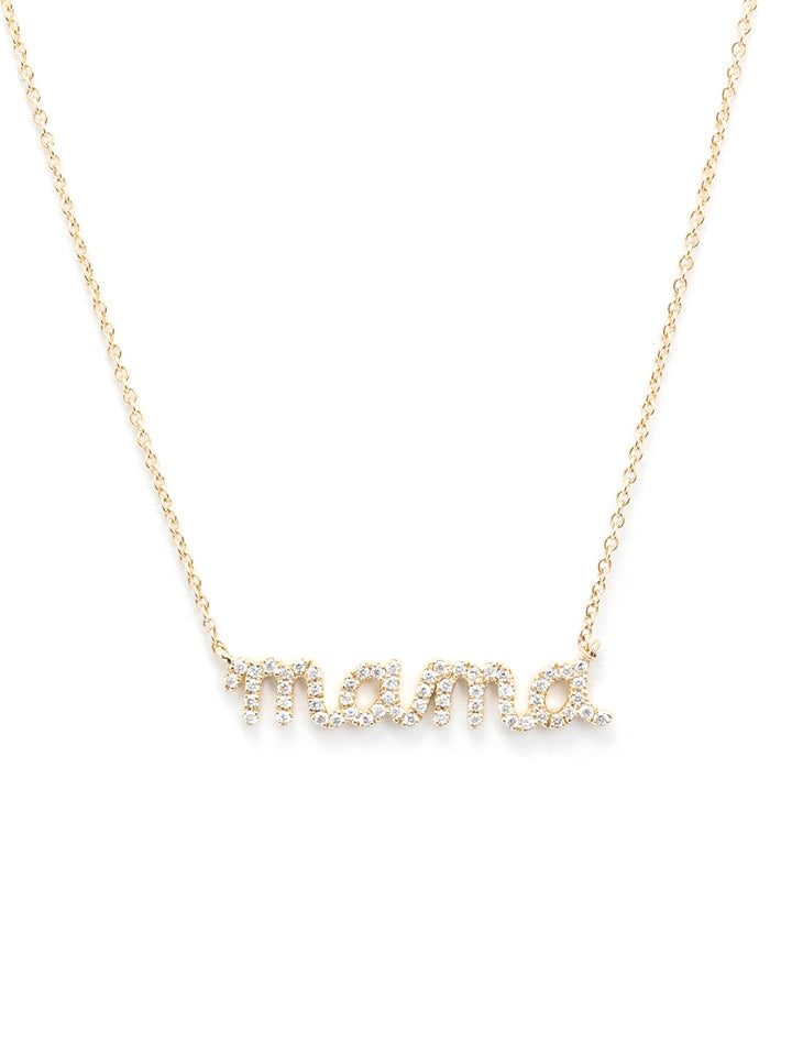 Front view of Sydney Evan's mama script necklace.