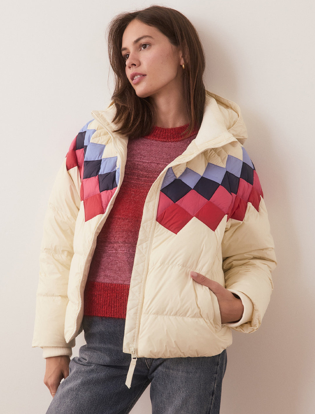 fair isle archive puffer jacket in antique white