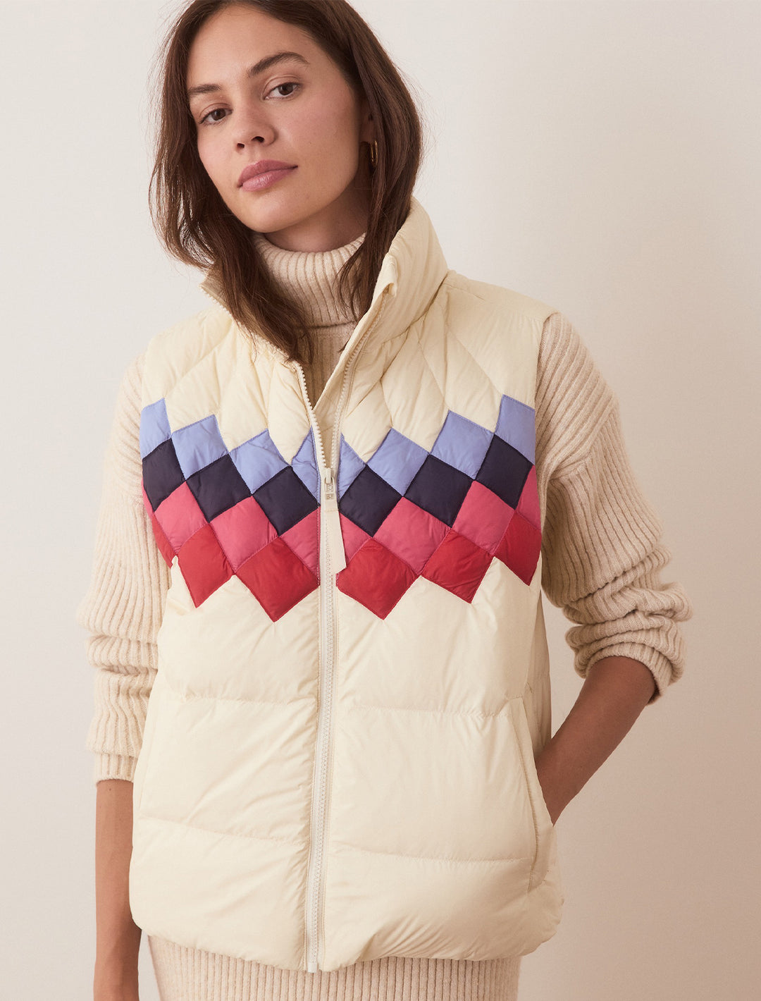 fair isle archive puffer vest in antique white