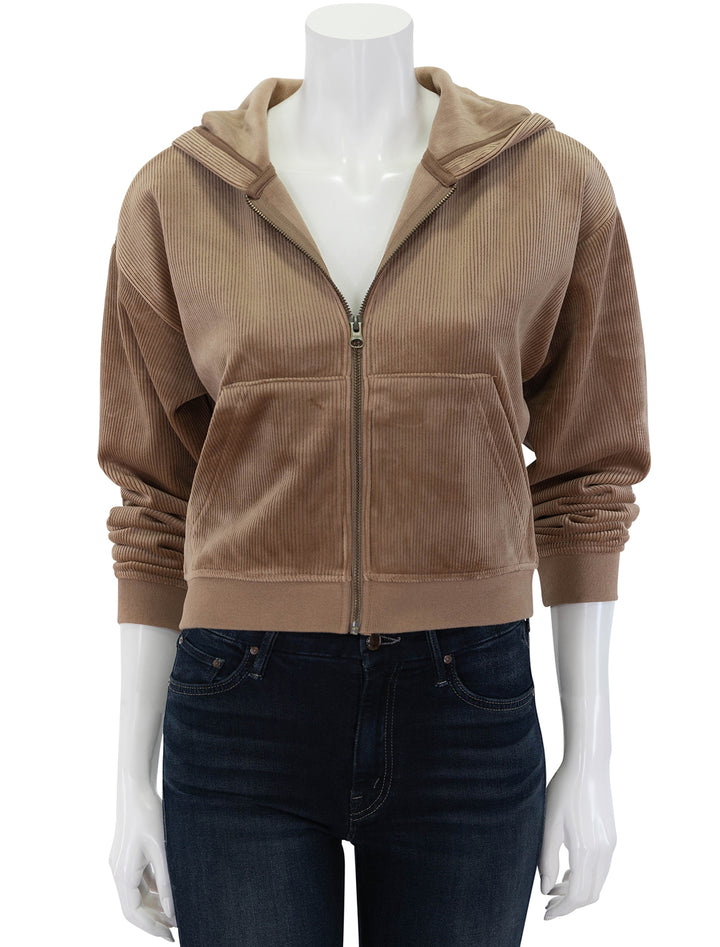 velour cord zip hoodie in toffee