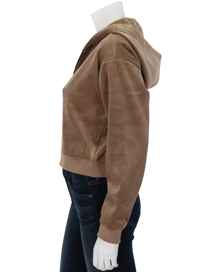 velour cord zip hoodie in toffee