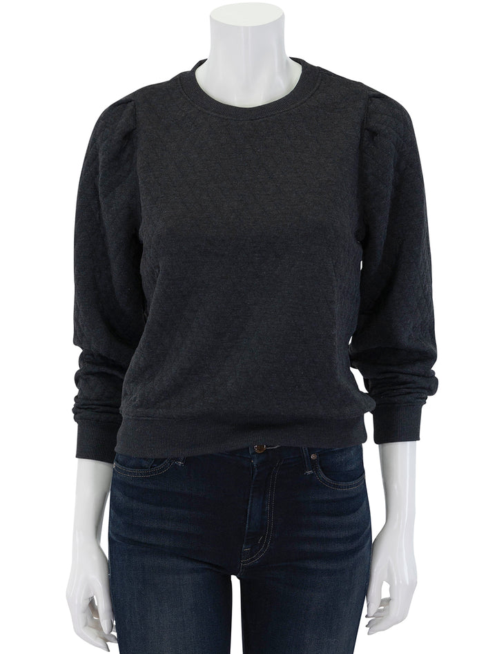 corbet quilted puff sleeve sweatshirt in charcoal