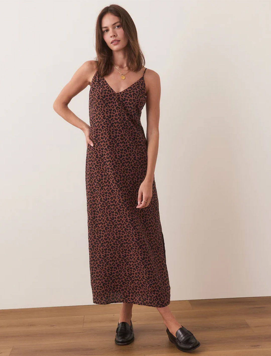 printed slip dress in leopard