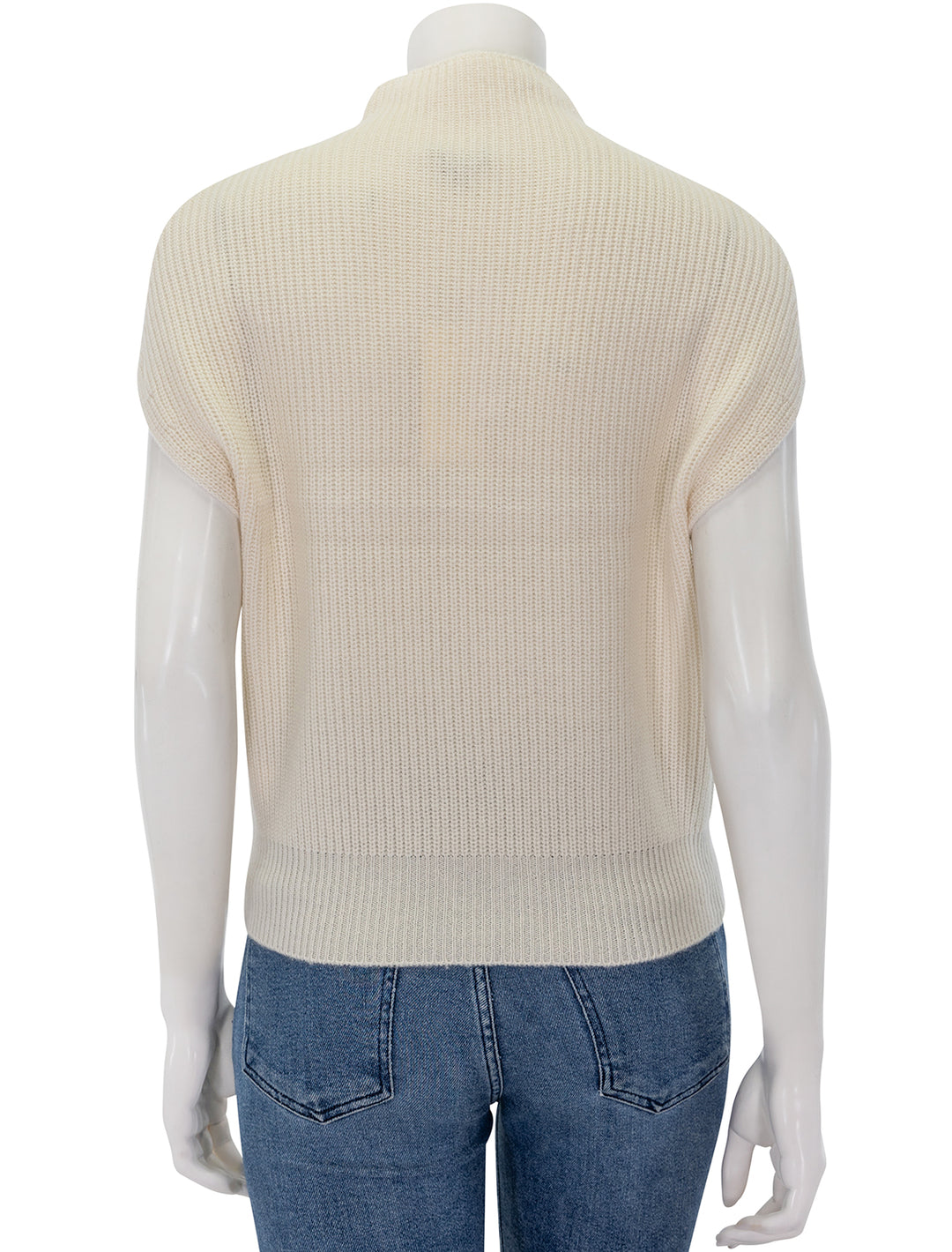 Back view of Lilla P.'s ribbed funnel neck sweater in ivory.