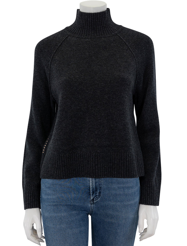 Front view of Lilla P.'s turtleneck sweater in caviar.