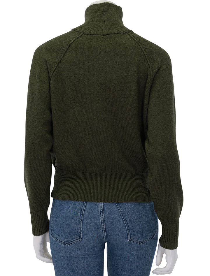 Back view of Lilla P.'s raglan cotton cashmere turtleneck in loden.