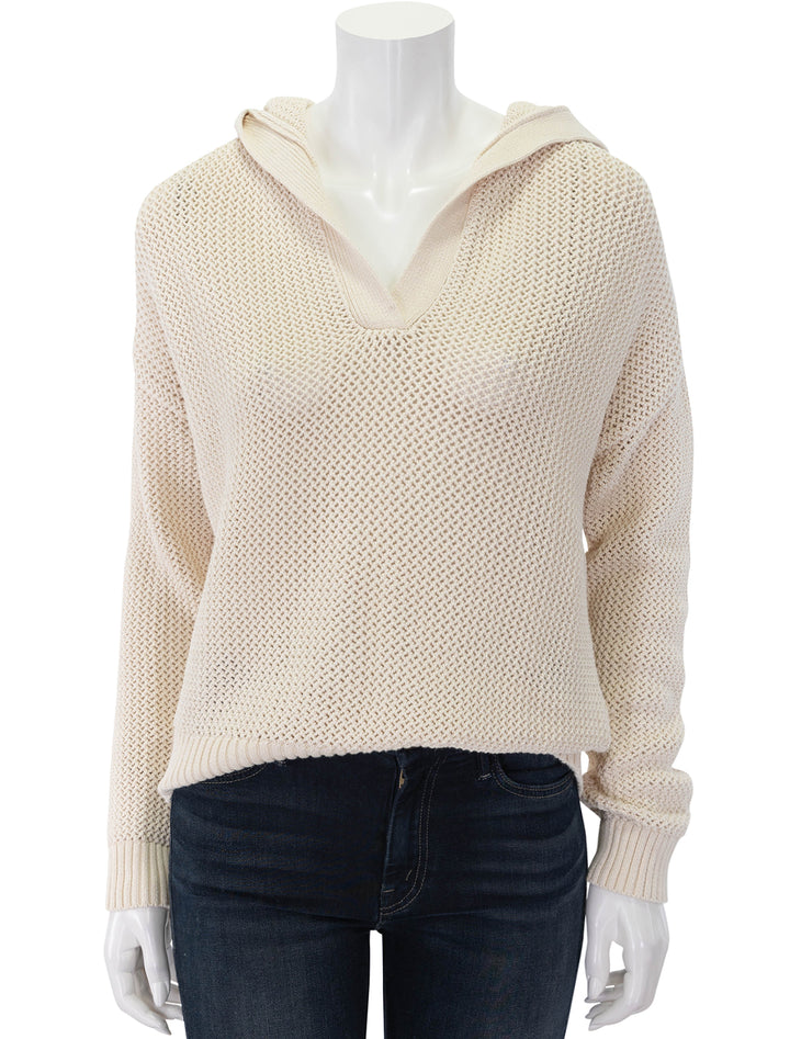 hooded split neck sweater in stone