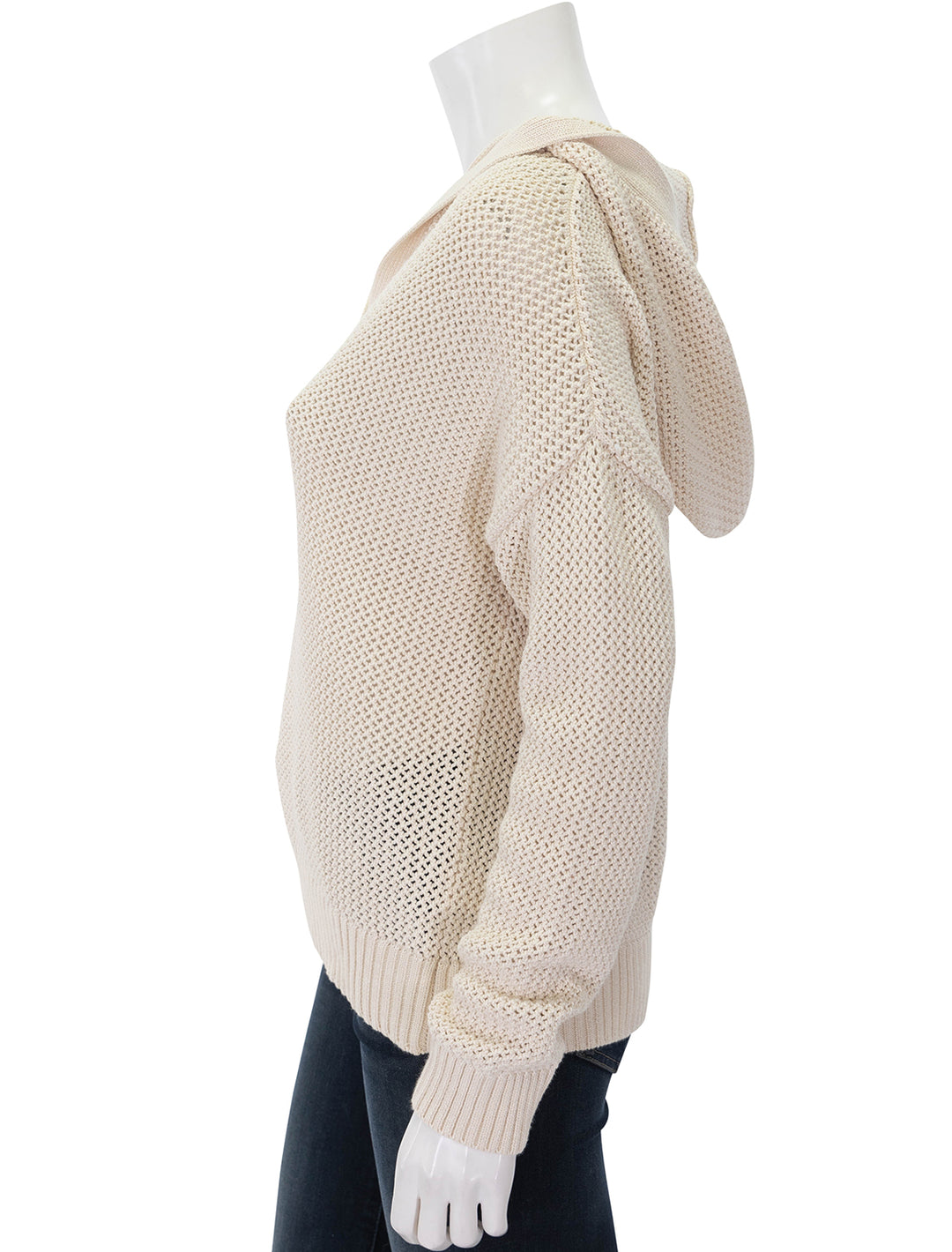 hooded split neck sweater in stone