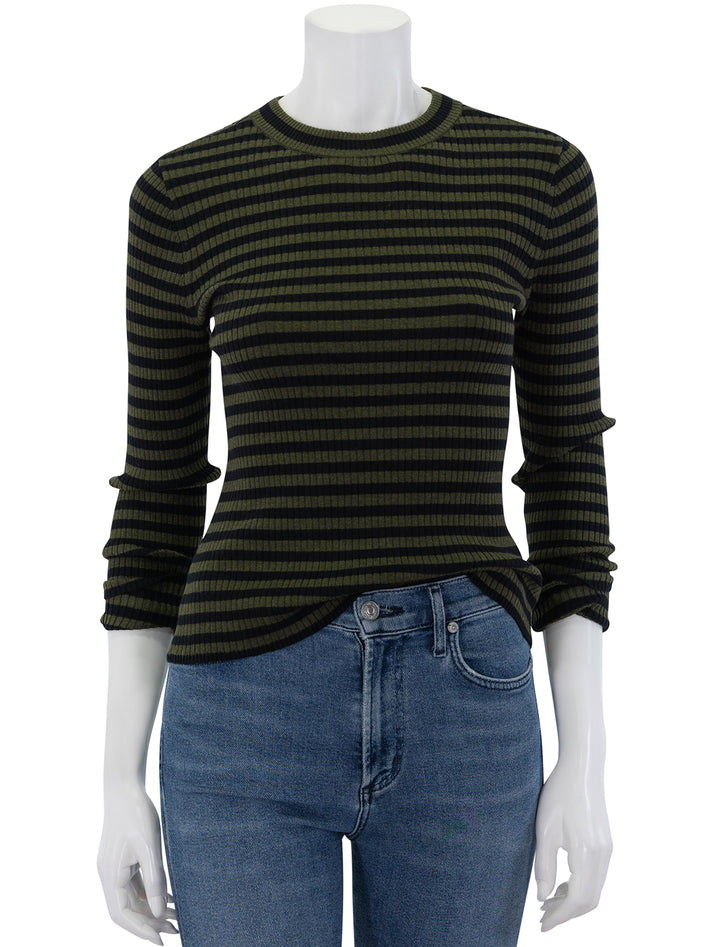 Front view of Lilla P.'s striped cotton cashmere ribbed sweater.