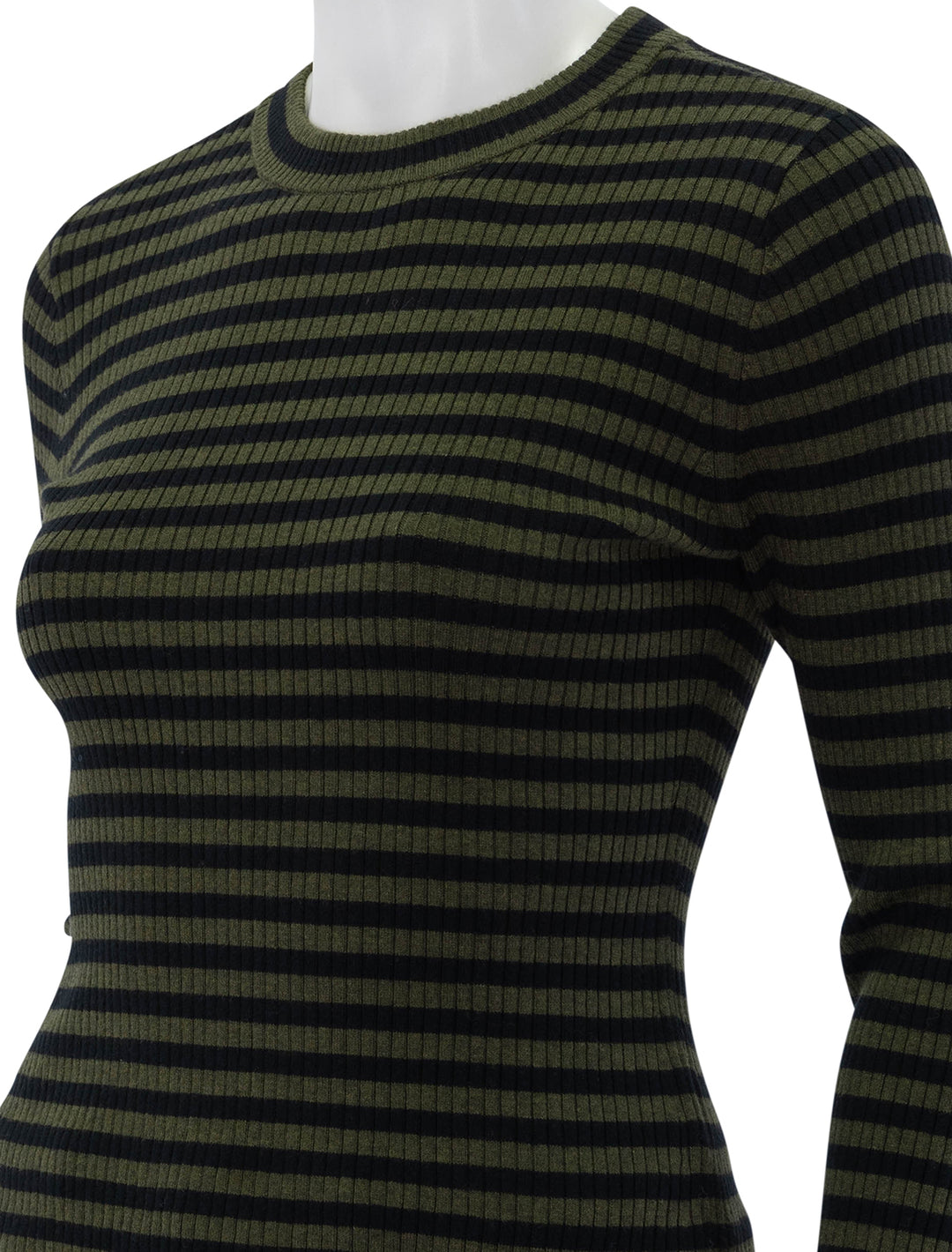 Close-up view of Lilla P.'s striped cotton cashmere ribbed sweater.