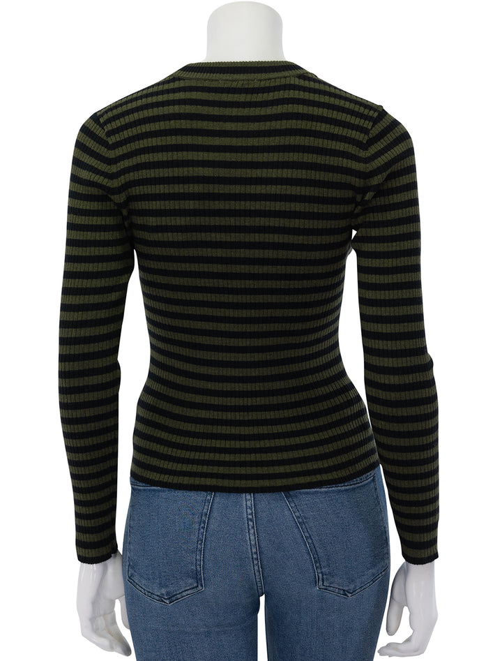 Back view of Lilla P.'s striped cotton cashmere ribbed sweater.