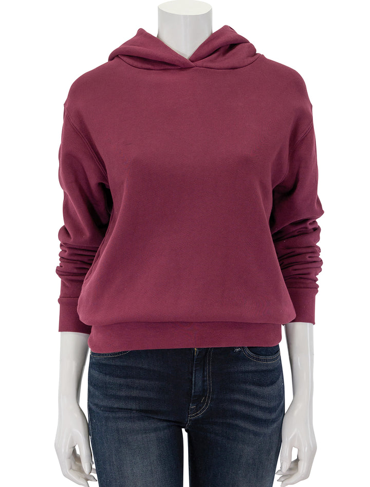 Front view of Perfectwhitetee's heart hoodie in cranberry.