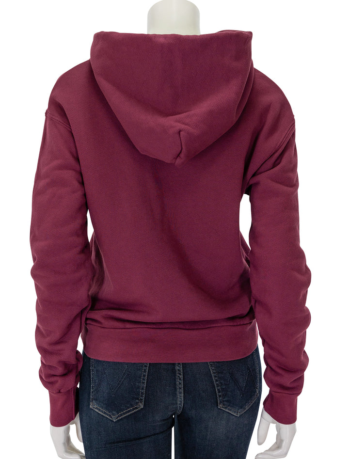 Back view of Perfectwhitetee's heart hoodie in cranberry.