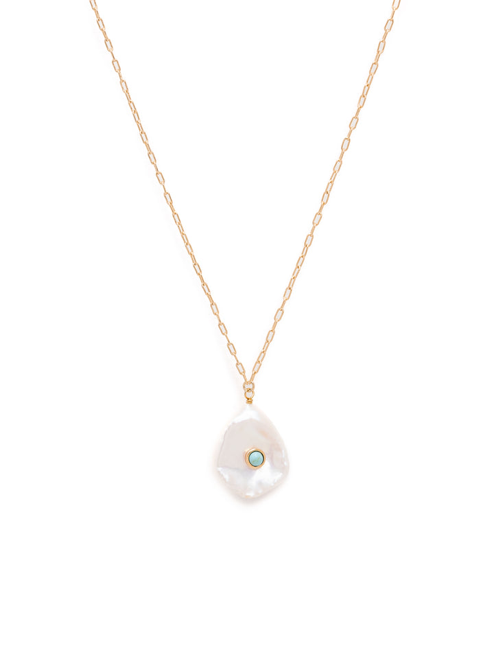 freshwater pearl necklace with turquoise bezel accent