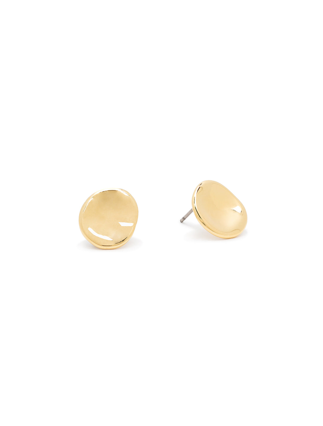 Front view of concave gold button earrings