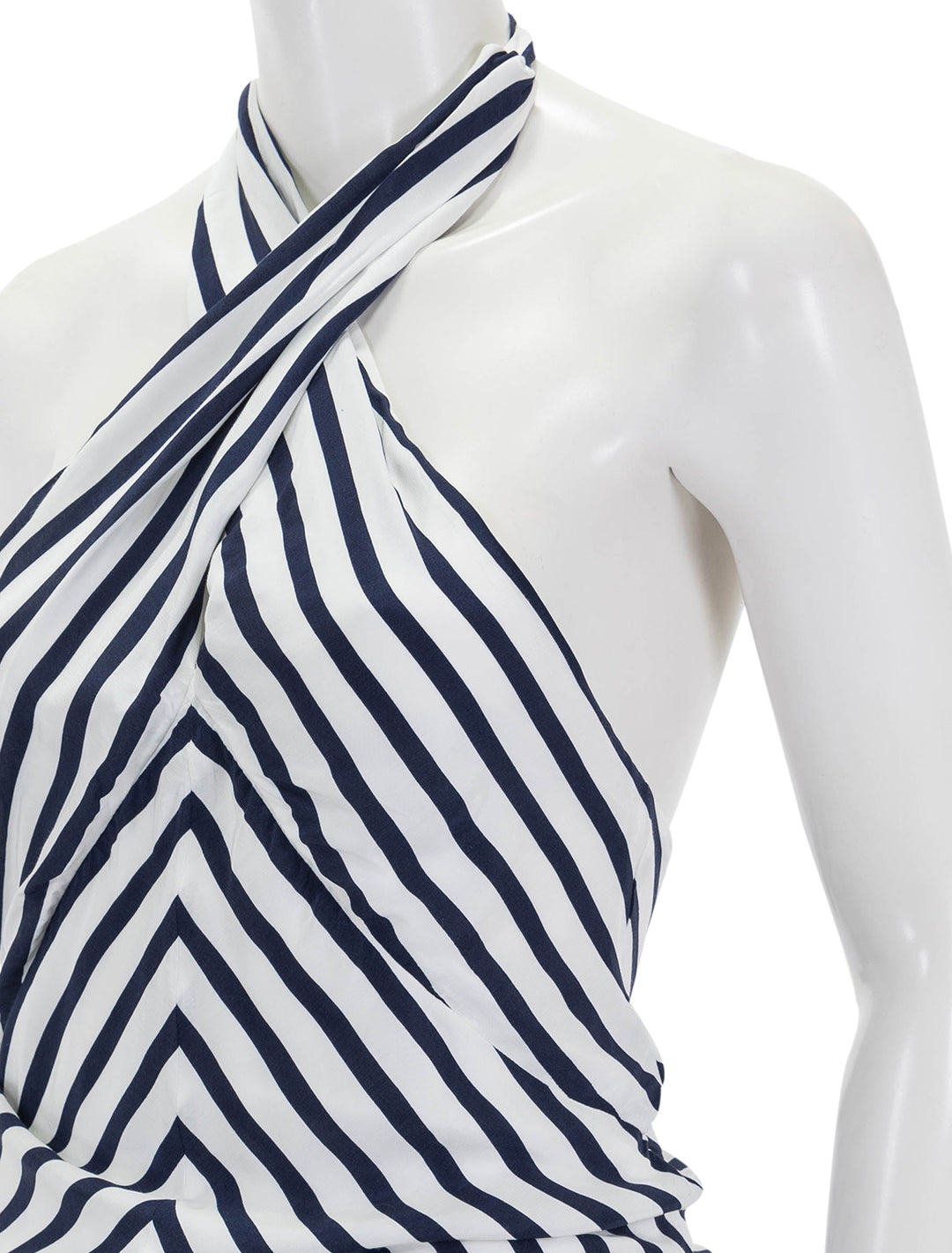 close up view of dawn top in white and navy stripe