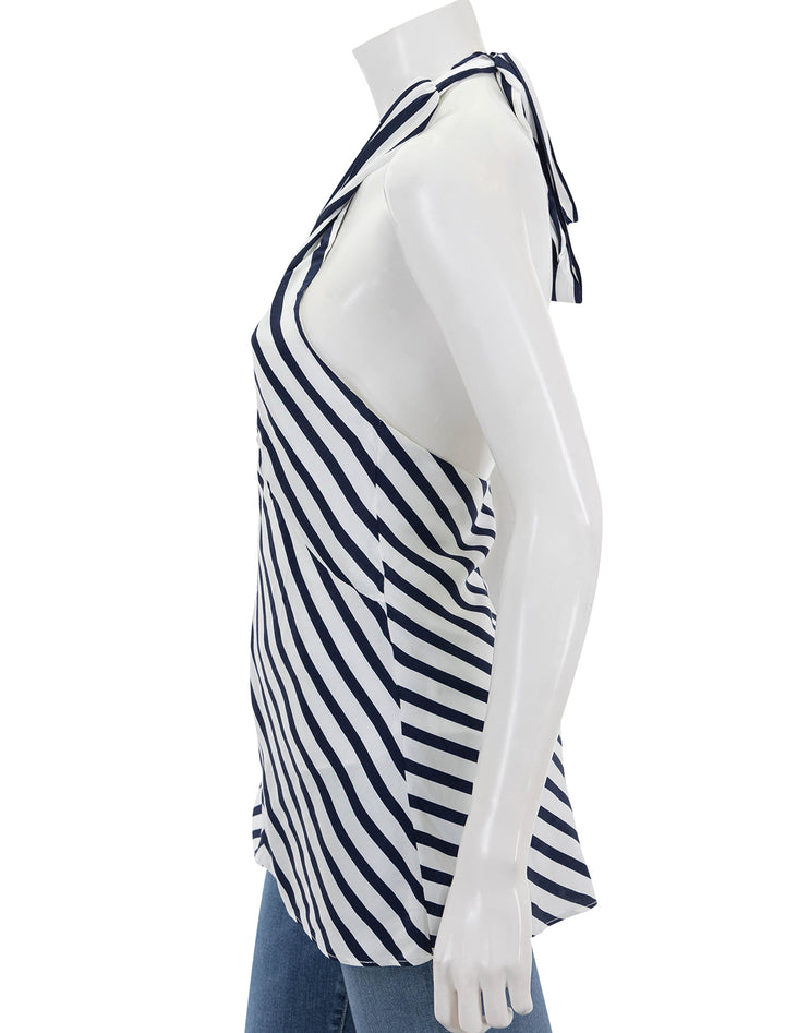 side view of dawn top in white and navy stripe