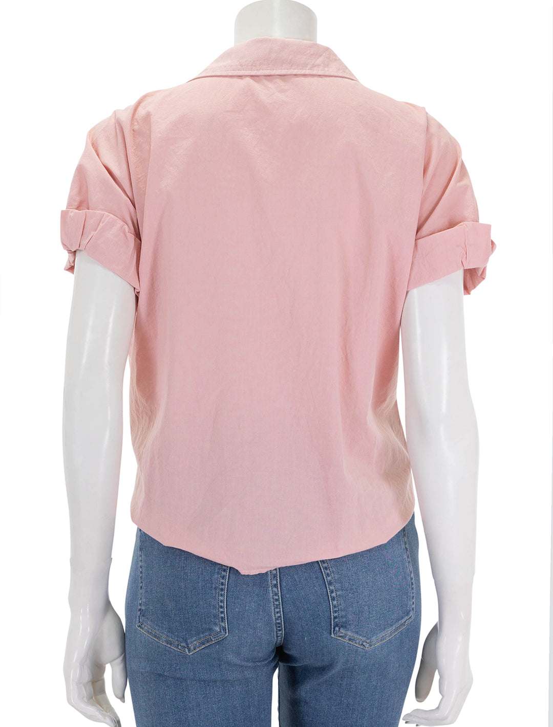 Back view of Stateside's voile s/s twist front shirt in lipstick pink.