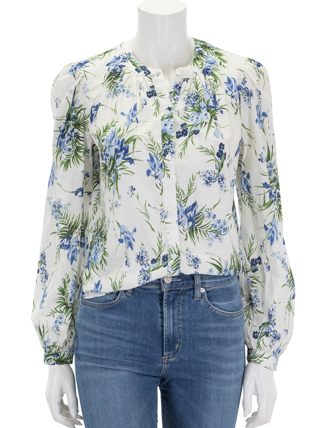 Front view of Veronica Beard's ashlynn top in off white floral.