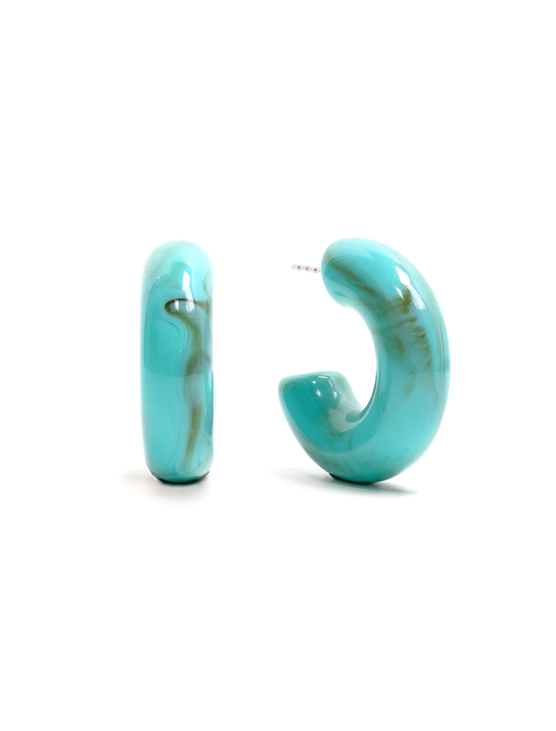 Front view of S&S's chloe hoops in turquoise.
