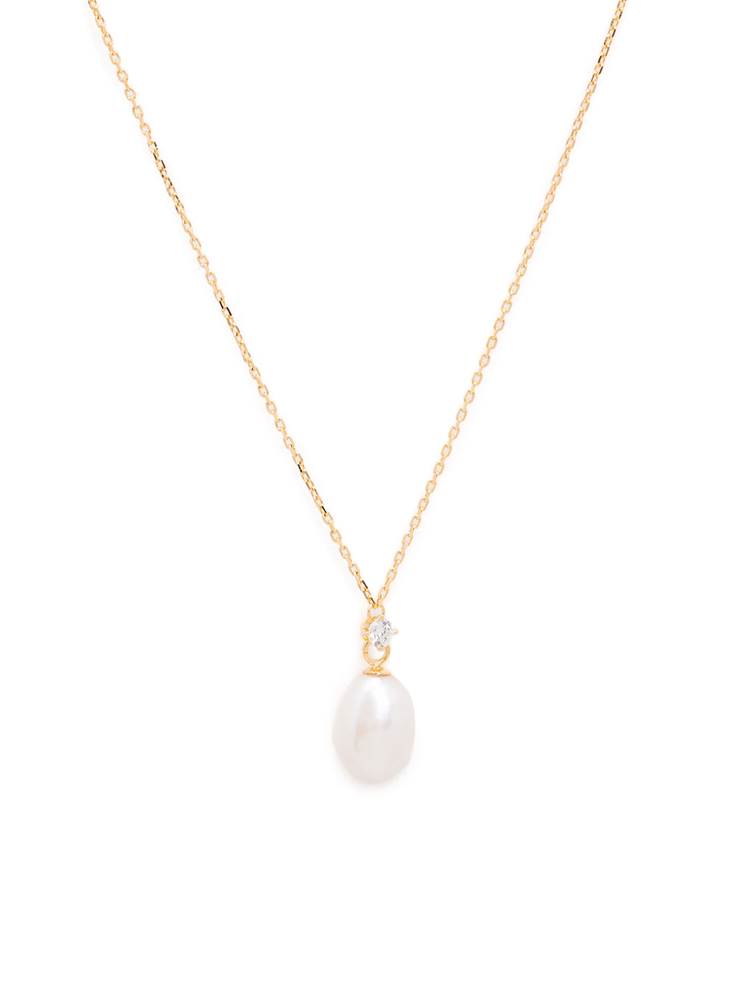 organic pearl and cz pendant necklace in gold