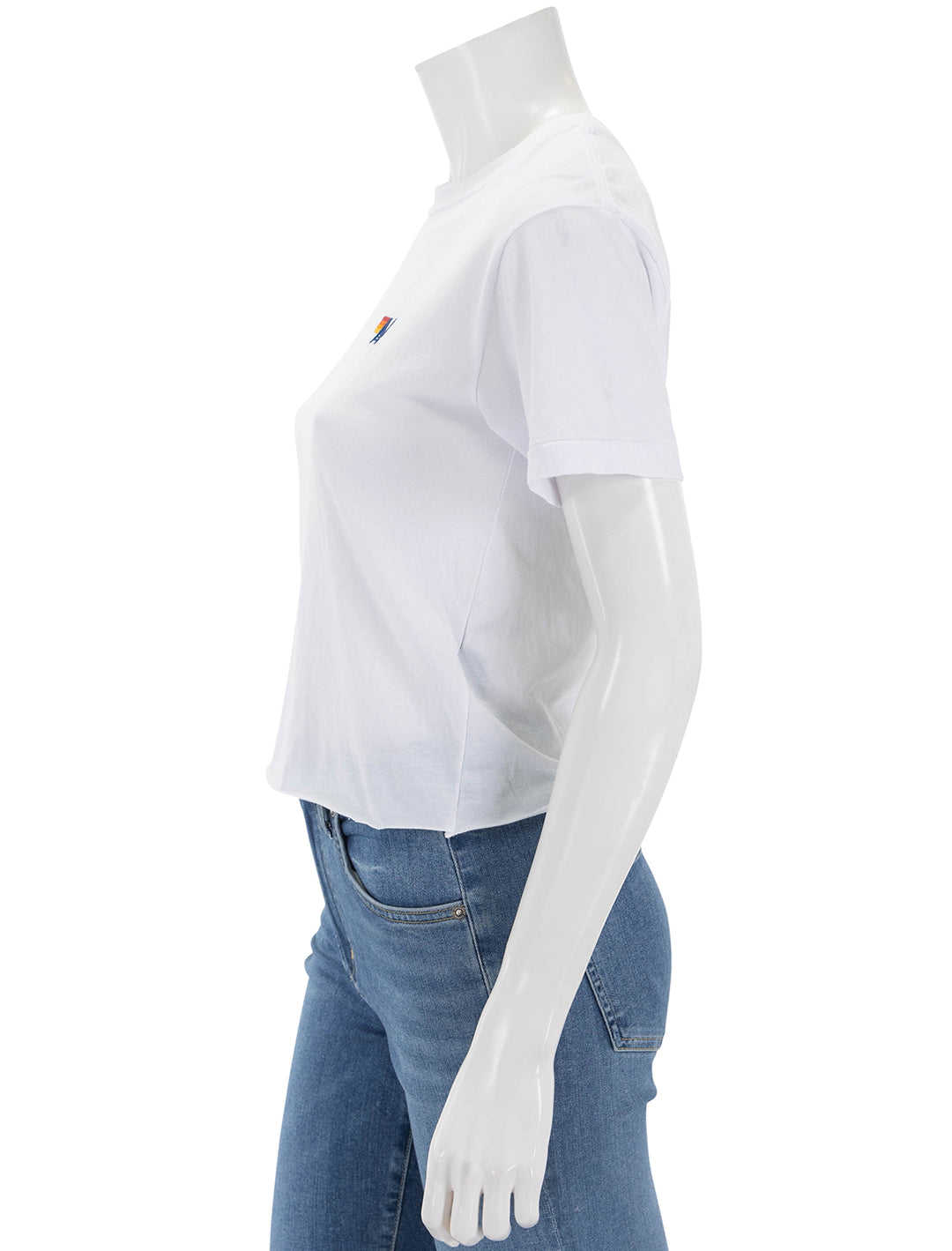 Side view of Aviator Nation's basic boyfriend tee in white.