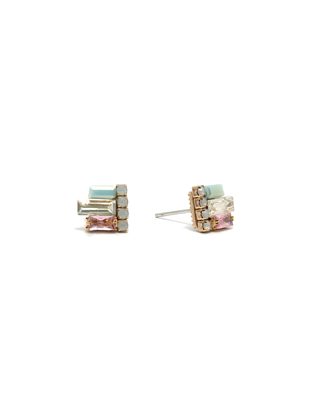 Front view of Tai's Milky Gem Emerald Cut Studs.