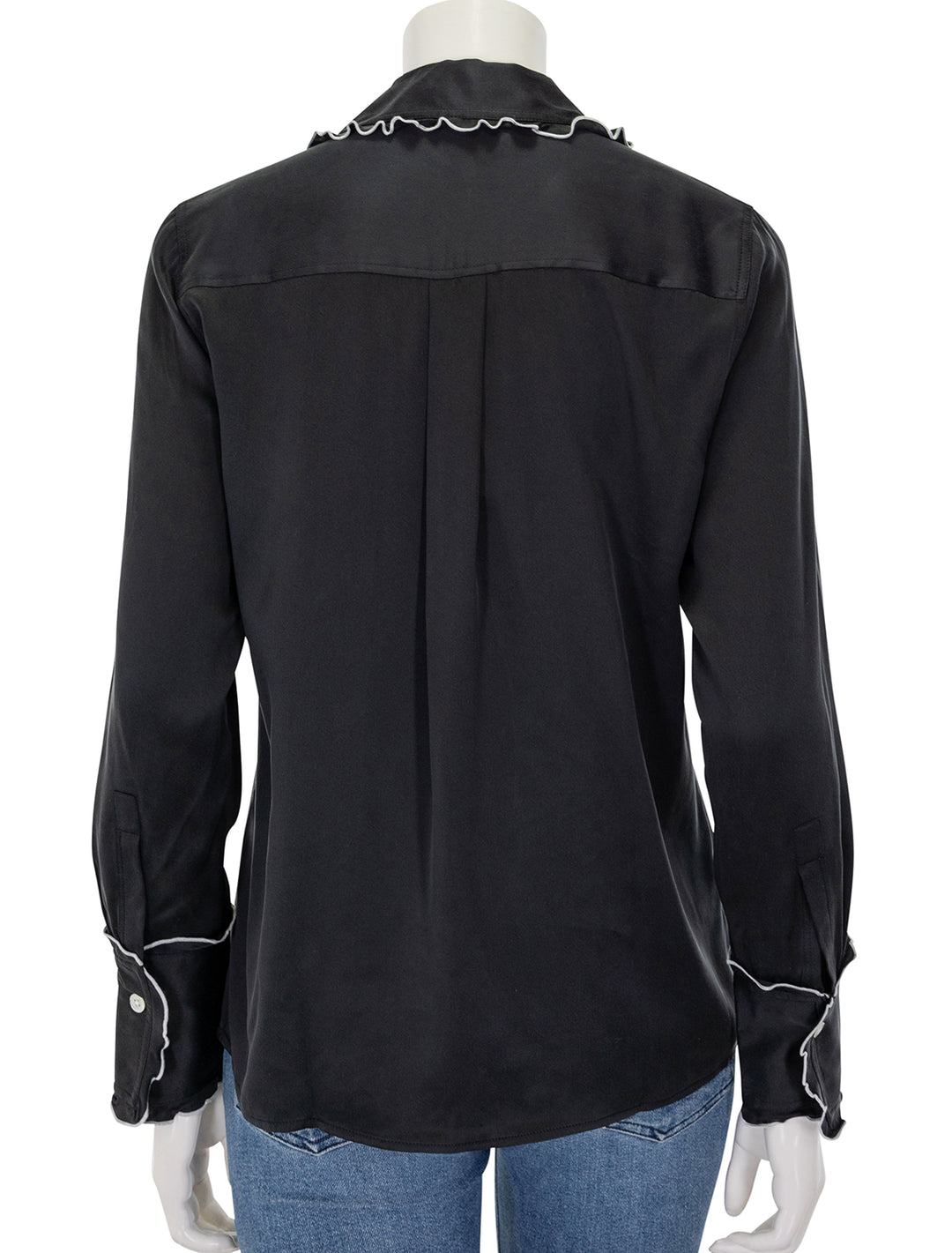 Back view of Rails' fia top in black with white piping.