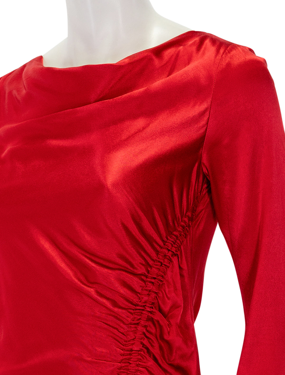 Close-up view of Rails' alessandra dress in scarlet.