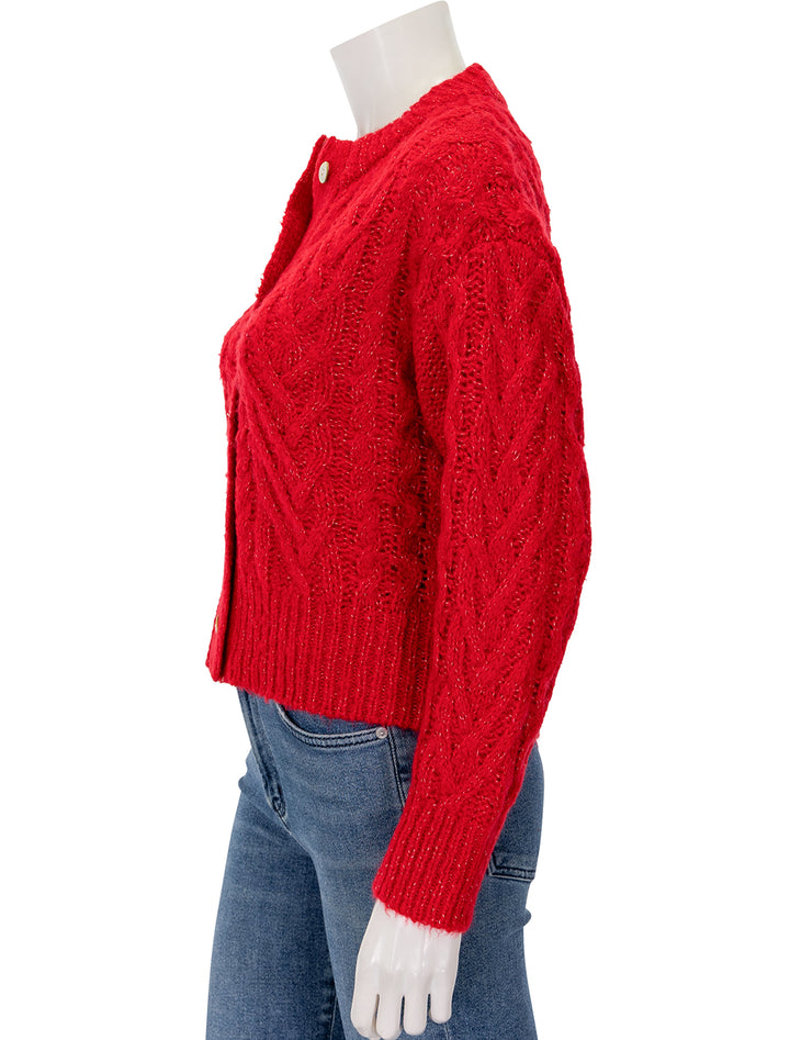 Side view of Rails' amelie cable knit cardi in scarlet.