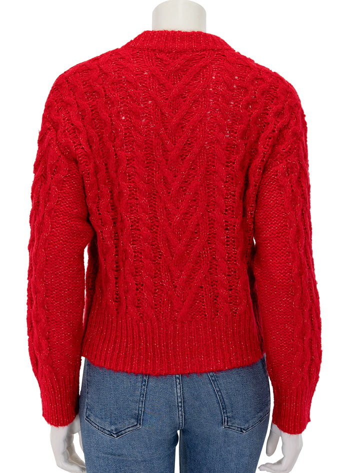 Back view of Rails' amelie cable knit cardi in scarlet.